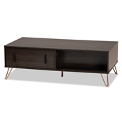 Baxton Studio Baldor Modern and Contemporary Dark Brown Finished Wood and Rose Gold-Tone Finished Metal 2-Drawer Coffee Table